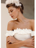 Off Shoulder Pearl Beaded Ivory Mikado Wedding Dress